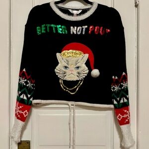 Better Not Pout cropped cat christmas sweater